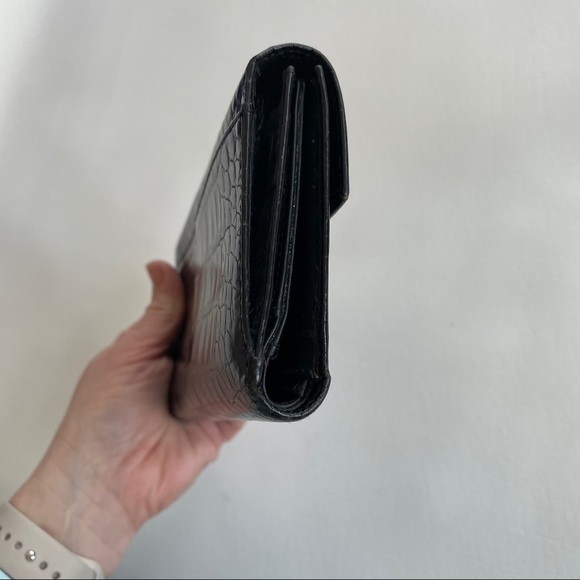 Lauren Ralph Lauren Croc Embossed Continental Wallet with Checkbook Insert Black - Picture 3 of 13